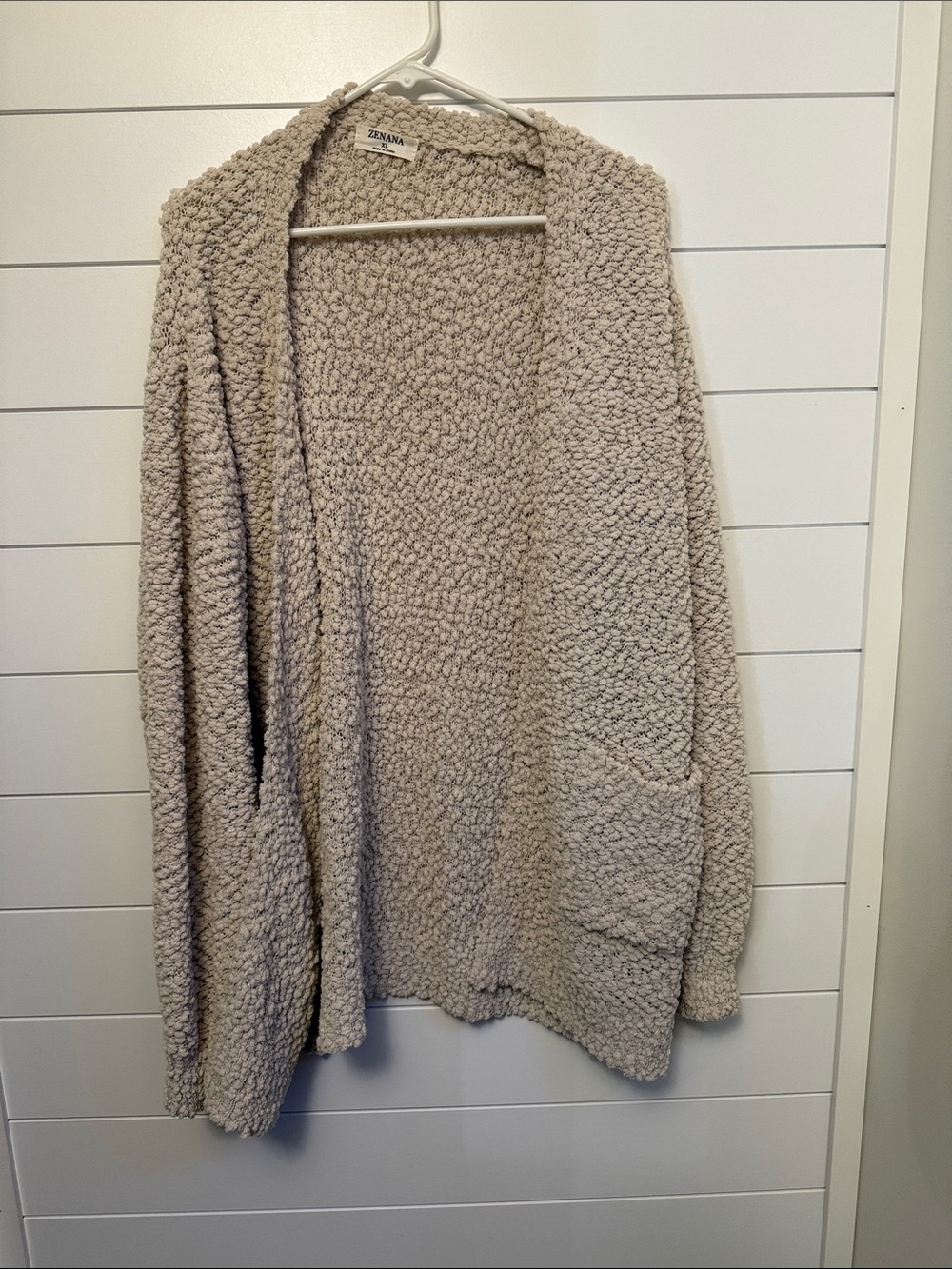 Zenana Outfitters Taupe Plush Open Cardigan